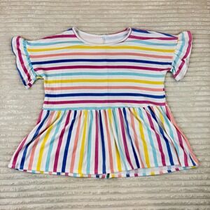 Women's Striped Ruffle Sleeve Top Colorful‎ Stripes First Love by Lovelyn 3X